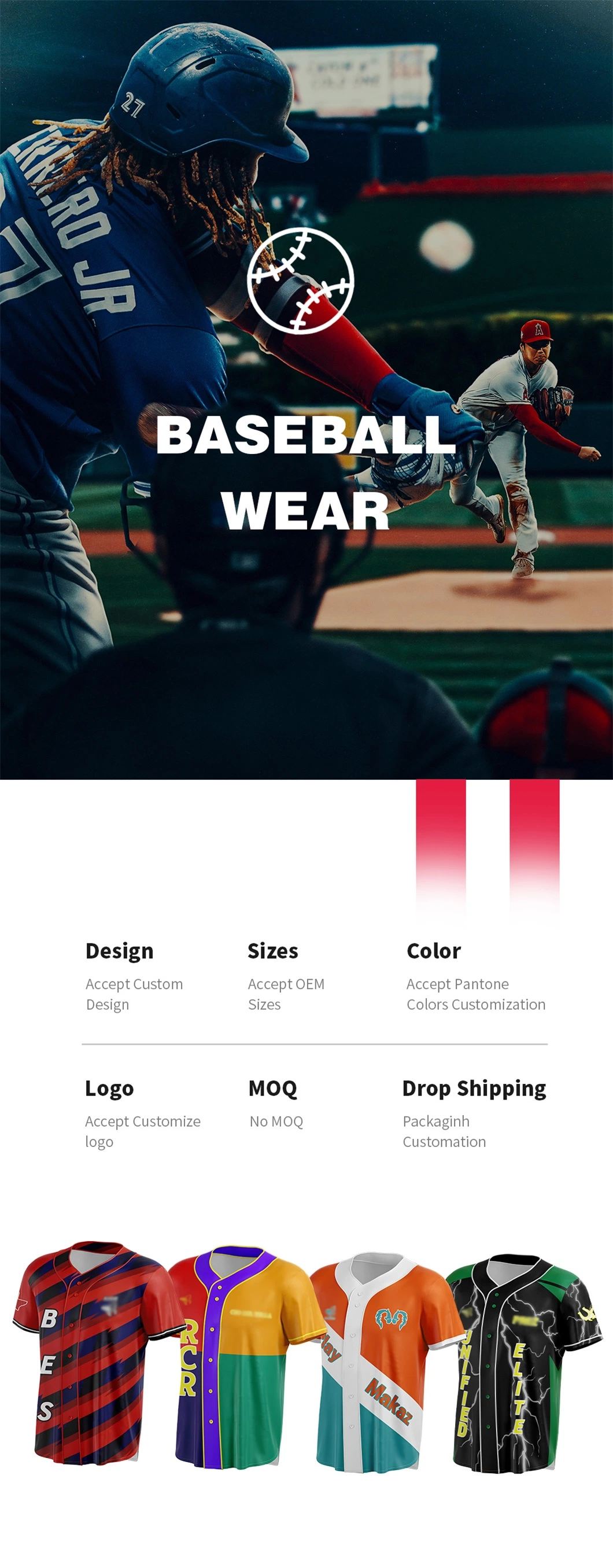 Customized Mens Full Sublimation Baseball Wear for Teams