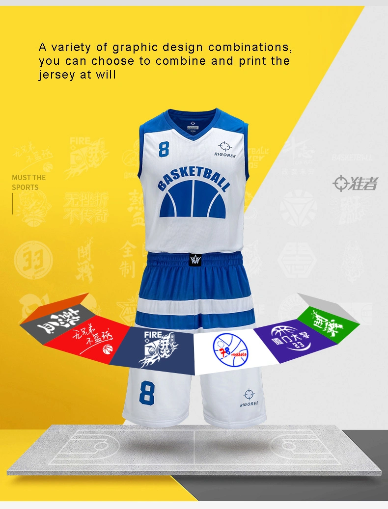 SGS Rigorer Sublimation Uniform Jersey Polyester Fabric Basketball Sports Wear for Men Breathable