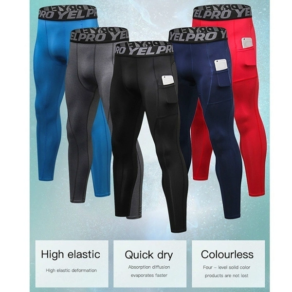Men Fashion Pocket Pants Sports Leggings Compression Pants Jogging Running Fitness Exercise Gym Tights Trousers Sportswear Pocket Quick Dry Gym Wear