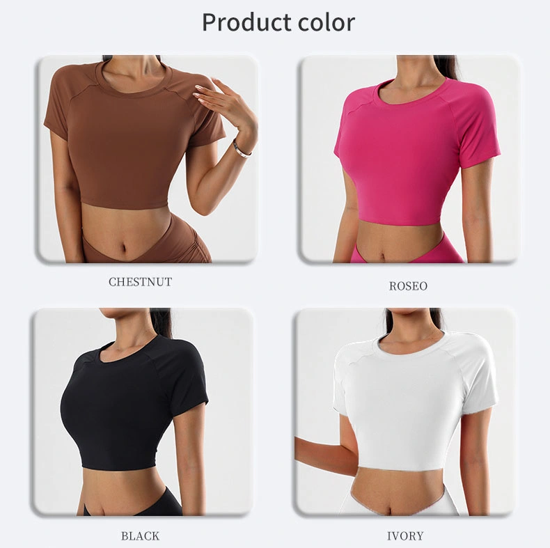 Wholesale Sports Short Sleeve Crop Top Tight Exposed Navel Fitness Wear for Women Crewneck Yoga T-Shirt