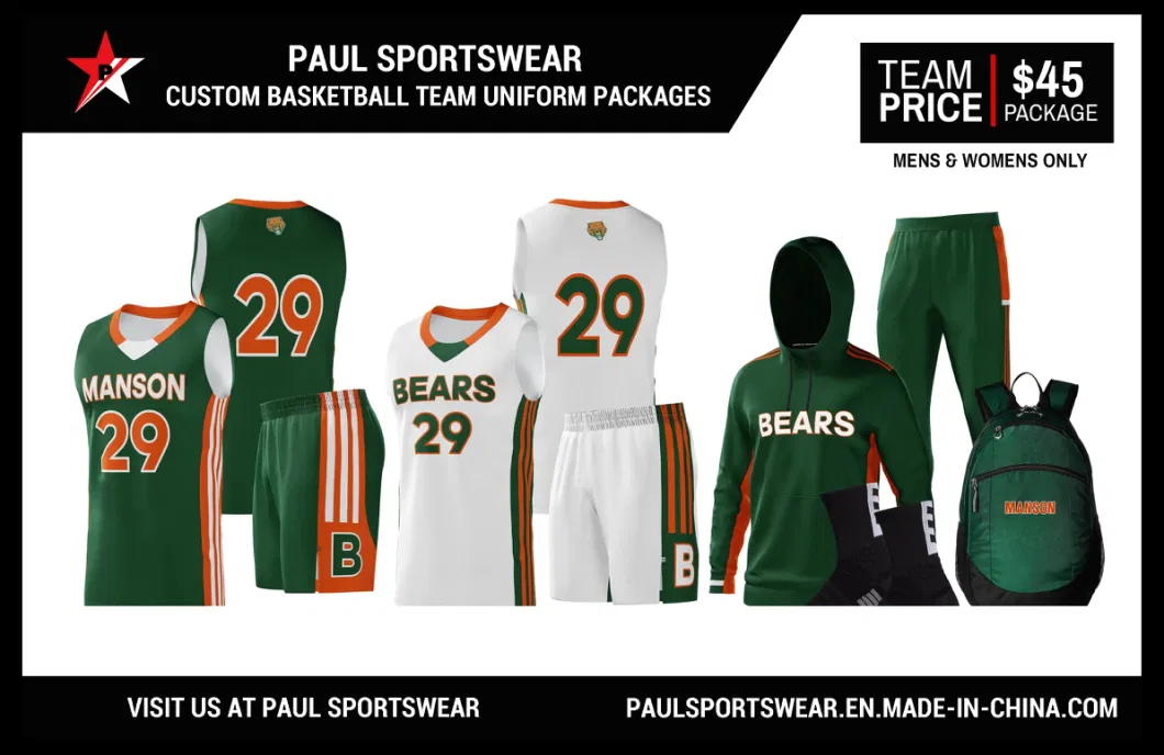 Custom Basketball Wear Jersey Shorts Sports Uniform Men&prime; S Sets Sublimation Reversible Practice Jersey Singlets Basketball Uniforms